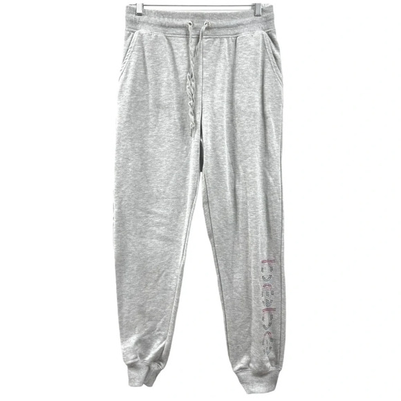 BEBE SPORT Women Nailhead Studded LOGO Joggers Sweat Pants in Heather Grey Nwt - Picture 2 of 11